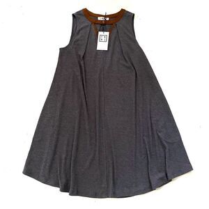 THML Tunic Dress Suede Trim Women S Small Gray Ribbed Keyhole Pockets